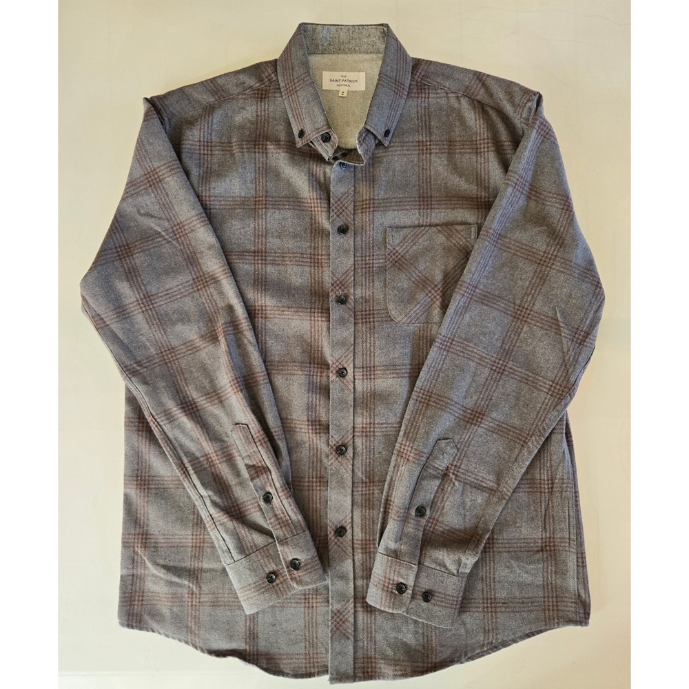 Rue Saint-Patrick Montreal Mens Plaid Flannel Button Down Shirt Grey Brown M